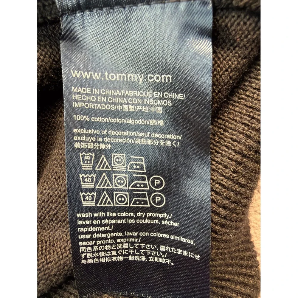 Tommy Hilfiger Men XXL Black Premium Cotton V-Neck Logo Knit Sweater Long Sleeve